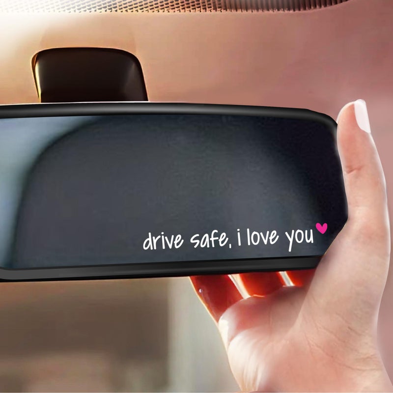 TUANRIVER I Love You Drive Safe Mirror Sticker, Car Stickers for Women, Rearview Mirror Decal, Cute Car Decals, Valentines Day Gifts for Her, Him (Drive Safe - White) - Image 4
