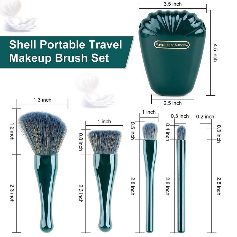 KRLZ Easytaken Travel Makeup Brush Set 5pcs Mini Makeup Kit With Mirror Foundation Brush Eyeshadow Brush Shell Shape Complete Function Travel Portable Cosmetic Brushes Kit - Image 4