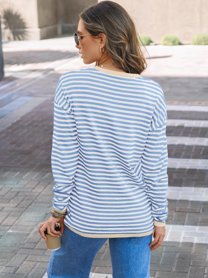 LILLUSORY Womens Sweaters 2025 Early Fall Fashion Must Have Clothes Outfits Striped Lightweight Oversized Ladies Cute Teacher Work Office Pullover Crewneck Long Sleeve Trendy Old Money Tops Clothing - Image 4