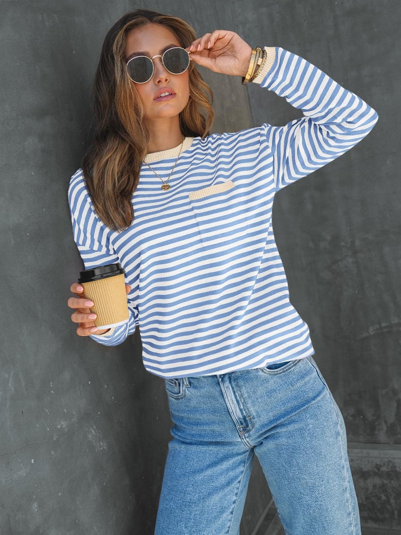 LILLUSORY Womens Sweaters 2025 Early Fall Fashion Must Have Clothes Outfits Striped Lightweight Oversized Ladies Cute Teacher Work Office Pullover Crewneck Long Sleeve Trendy Old Money Tops Clothing - Image 2