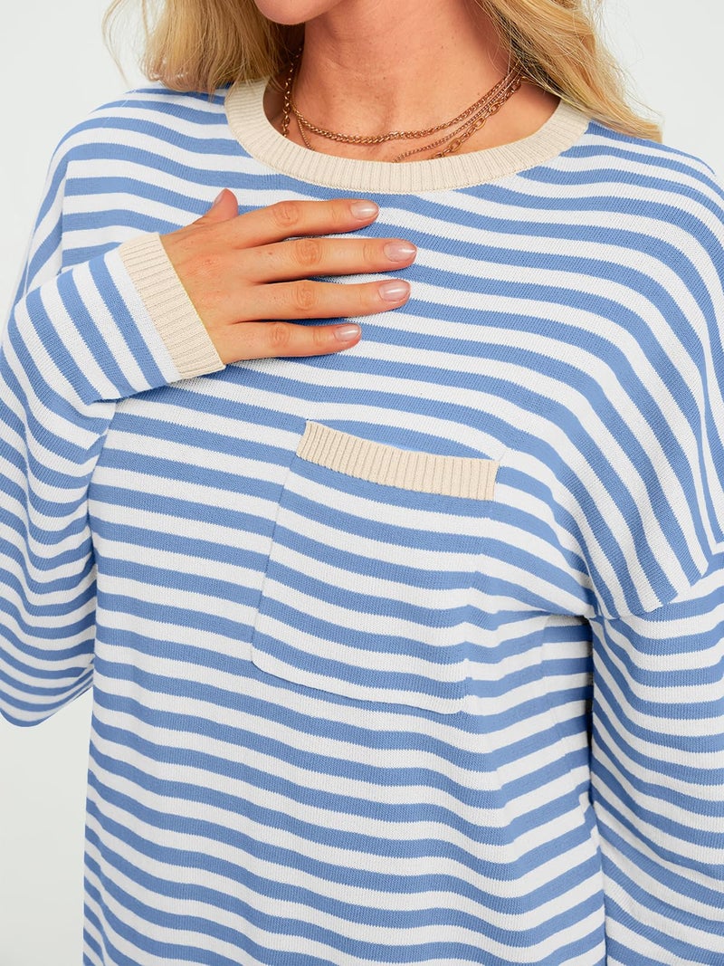 LILLUSORY Womens Sweaters 2025 Early Fall Fashion Must Have Clothes Outfits Striped Lightweight Oversized Ladies Cute Teacher Work Office Pullover Crewneck Long Sleeve Trendy Old Money Tops Clothing - Image 5