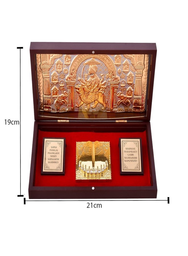 Piepot Jai MATA Di Charan Paduka with Acrylic l Gold Plated l Devotional Prayer Box Footprint | Charan Paduka Box for Pooja l Wedding Gifts & House Warming | Diwali Gifts (8X4.5X1.5 Inches, Brown) - Image 4