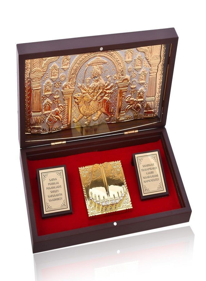 Piepot Jai MATA Di Charan Paduka with Acrylic l Gold Plated l Devotional Prayer Box Footprint | Charan Paduka Box for Pooja l Wedding Gifts & House Warming | Diwali Gifts (8X4.5X1.5 Inches, Brown) - Image 3