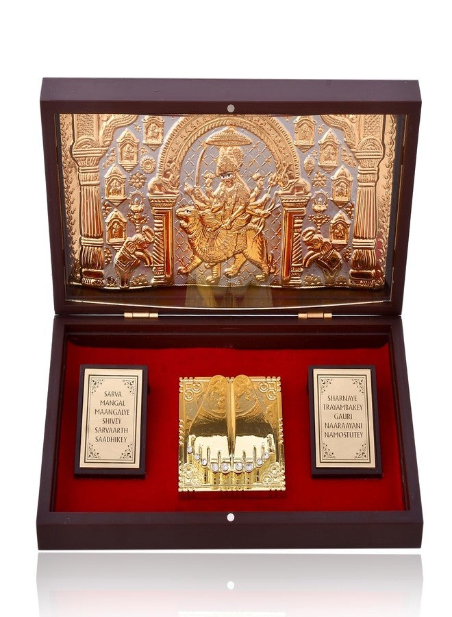 Piepot Jai MATA Di Charan Paduka with Acrylic l Gold Plated l Devotional Prayer Box Footprint | Charan Paduka Box for Pooja l Wedding Gifts & House Warming | Diwali Gifts (8X4.5X1.5 Inches, Brown) - Image 1