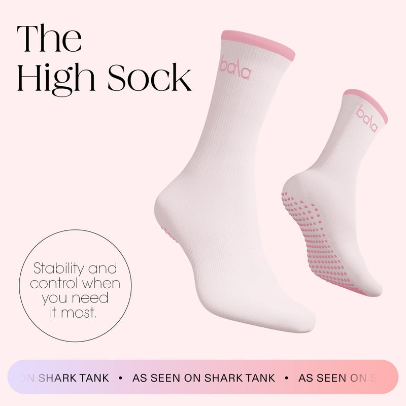Bala High Sock with Grips, Medium - Classic Crew Slip-Free High Socks Designed for Yoga, Pilates, Barre & Home Workouts - Lightweight, Non-Slip Silicone Dotted Soles â€“ Blush - Image 2