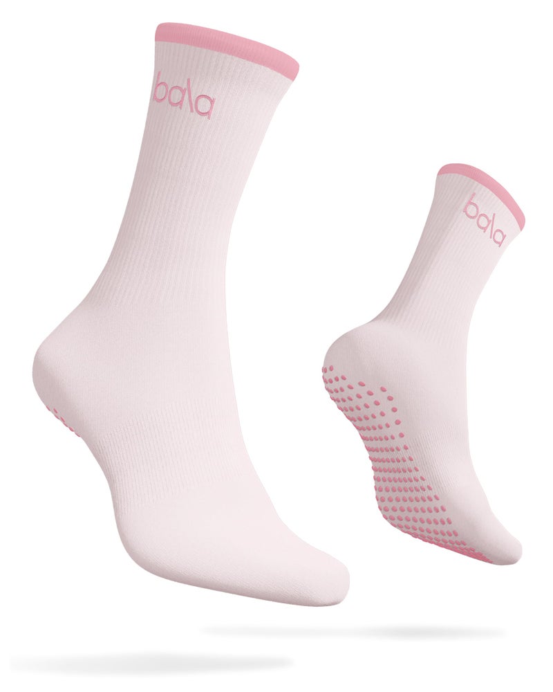 Bala High Sock with Grips, Medium - Classic Crew Slip-Free High Socks Designed for Yoga, Pilates, Barre & Home Workouts - Lightweight, Non-Slip Silicone Dotted Soles â€“ Blush - Image 1