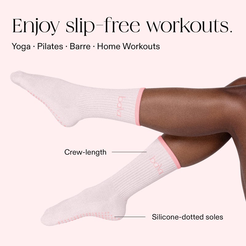 Bala High Sock with Grips, Medium - Classic Crew Slip-Free High Socks Designed for Yoga, Pilates, Barre & Home Workouts - Lightweight, Non-Slip Silicone Dotted Soles â€“ Blush - Image 3