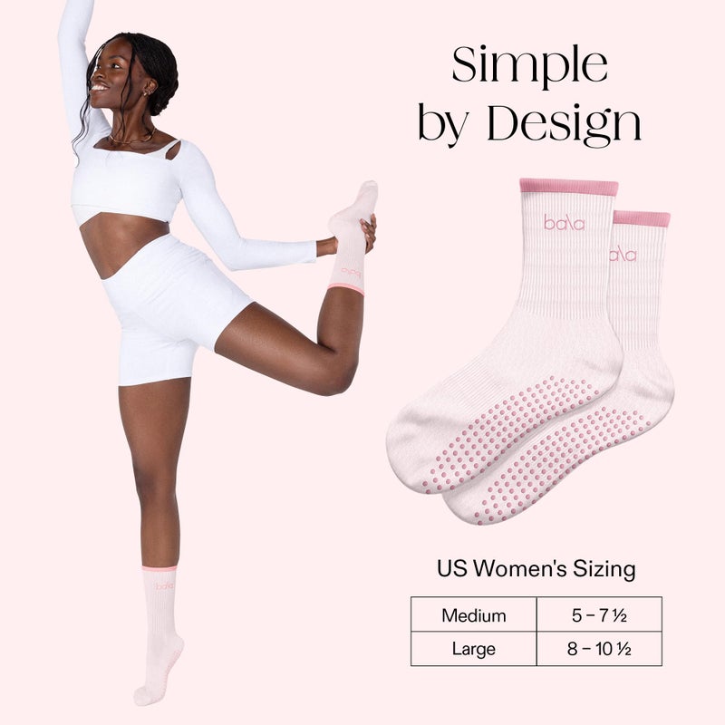 Bala High Sock with Grips, Medium - Classic Crew Slip-Free High Socks Designed for Yoga, Pilates, Barre & Home Workouts - Lightweight, Non-Slip Silicone Dotted Soles â€“ Blush - Image 4