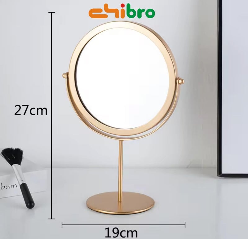 CHIBRO One-Sided Metal Tabletop Makeup Mirror | 360° Rotating Round Mirror with Stable Base | Dressing Table Vanity Mirror for Women (Golden) - Image 2