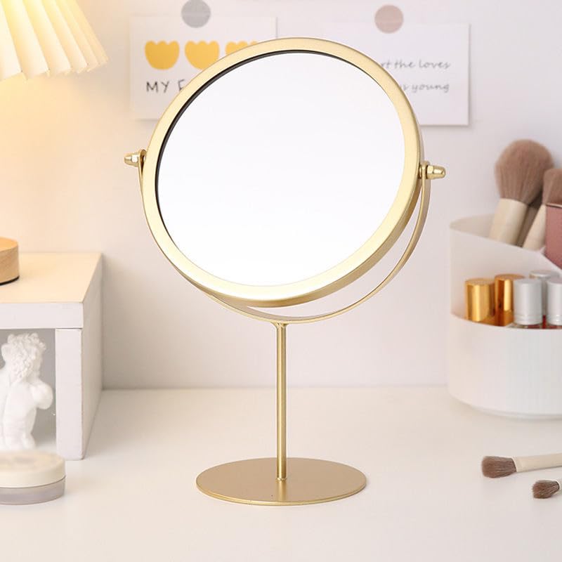 CHIBRO One-Sided Metal Tabletop Makeup Mirror | 360° Rotating Round Mirror with Stable Base | Dressing Table Vanity Mirror for Women (Golden) - Image 1