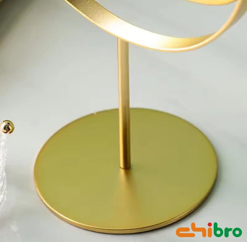 CHIBRO One-Sided Metal Tabletop Makeup Mirror | 360° Rotating Round Mirror with Stable Base | Dressing Table Vanity Mirror for Women (Golden) - Image 3