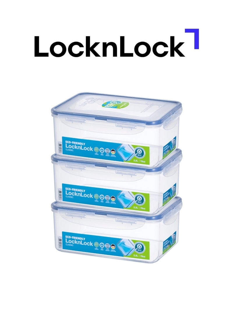 حاوية طعام مستطيلة LocknLock سعة 2.3 لتر (عبوة من 3) – محكمة الإغلاق، خالية من BPA، آمنة للاستخدام في الميكروويف، الفريزر وغسالة الصحون
