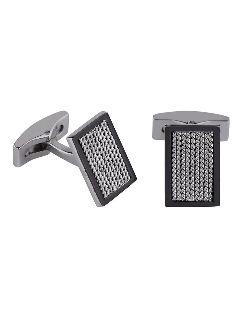 غاي لاروش ازرار اكمام غي لاروش من الستانلس ستيل للرجال ، فضي واسود ، 4TX403AV - Image 1