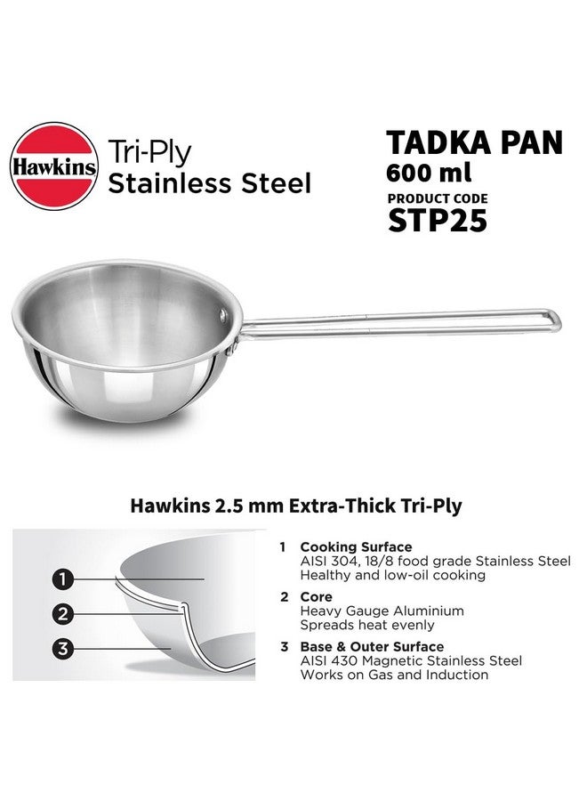 Hawkins 2.5 Cup Tadka Pan, 600ml Triply Stainless Steel Pan, Silver (STP25) - Image 2