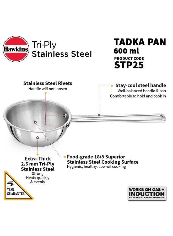 Hawkins 2.5 Cup Tadka Pan, 600ml Triply Stainless Steel Pan, Silver (STP25) - Image 3