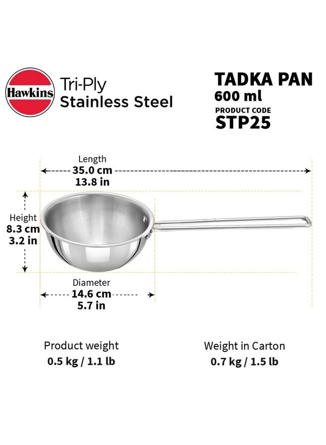 Hawkins 2.5 Cup Tadka Pan, 600ml Triply Stainless Steel Pan, Silver (STP25) - Image 4