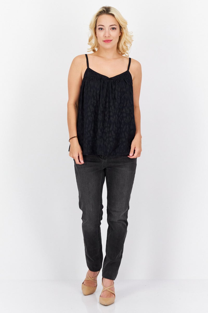 promod Women Tie Neck Sleeveless Textured Top, Black - Image 4