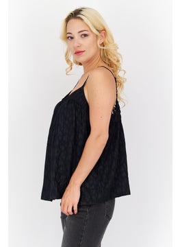 promod Women Tie Neck Sleeveless Textured Top, Black  - Image 2