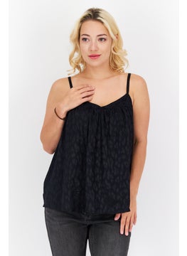 promod Women Tie Neck Sleeveless Textured Top, Black  - Image 1
