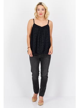 promod Women Tie Neck Sleeveless Textured Top, Black  - Image 4