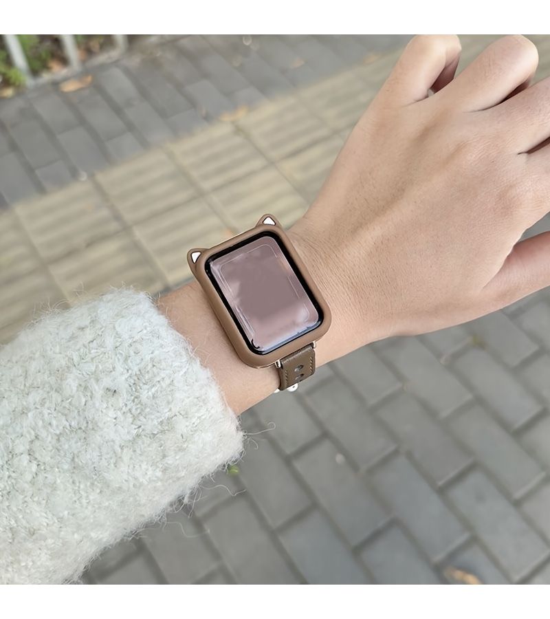 علبة بنية وبيضاء بأذني قطة لساعة Apple Watch بمقاسات 38 مم، 40 مم، 41 مم، 42 مم - Image 3