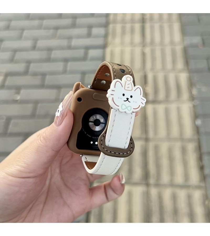 علبة بنية وبيضاء بأذني قطة لساعة Apple Watch بمقاسات 38 مم، 40 مم، 41 مم، 42 مم - Image 5