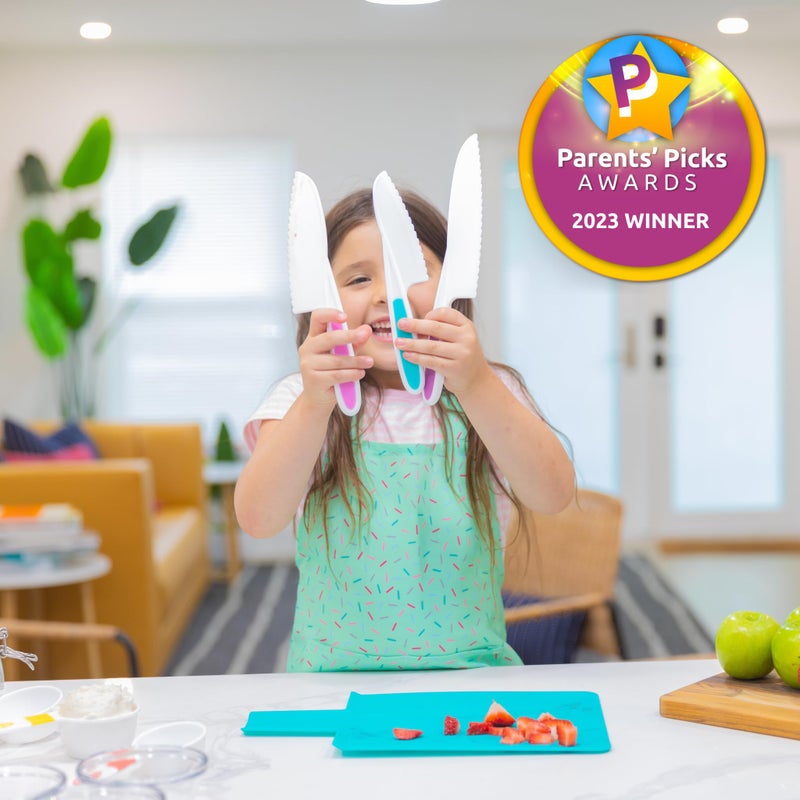 Tovla Jr. Knives for Kids 3-Piece Kitchen Baking Knife Set: Montessori Children's Real Cooking Knives in 3 Sizes & Colors/Firm Grip, Serrated Edges, BPA-Free Kids' Toddler Knives (colors vary) - Image 3