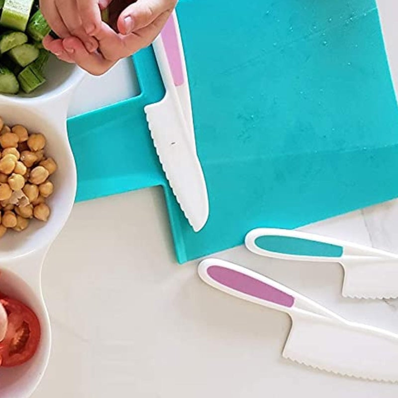 Tovla Jr. Knives for Kids 3-Piece Kitchen Baking Knife Set: Montessori Children's Real Cooking Knives in 3 Sizes & Colors/Firm Grip, Serrated Edges, BPA-Free Kids' Toddler Knives (colors vary) - Image 4