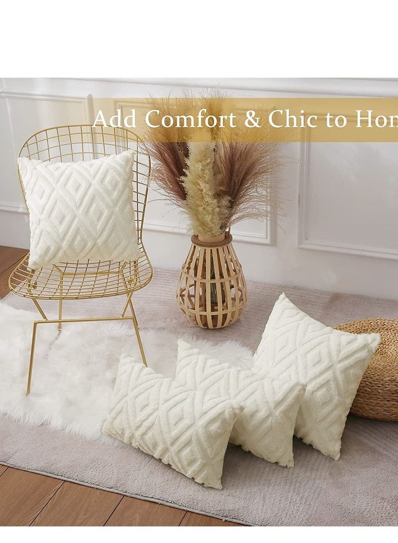 Y&D Soft Faux Fur Throw Pillow Covers, 16 x Inch Plush Short Wool Velvet Decorative Couch Sofa Covers for Living Room with 3D Diamond Pattern (Set of 2, Cream White)  - Image 4