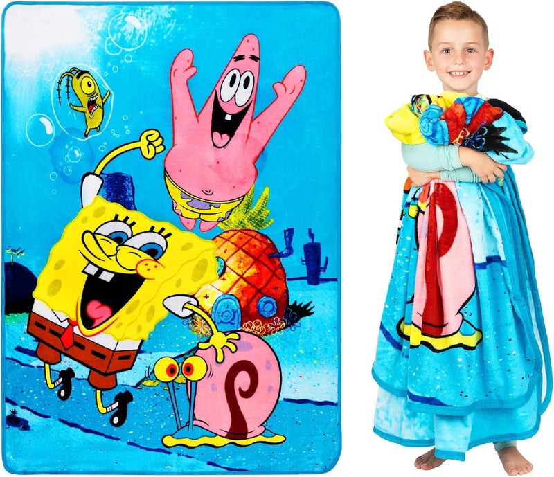 Franco Kids Bedding Super Soft Plush Micro Raschel Blanket, 62 in x 90 in, Spongebob Squarepants, Multicolour, Prints May Vary - Image 1