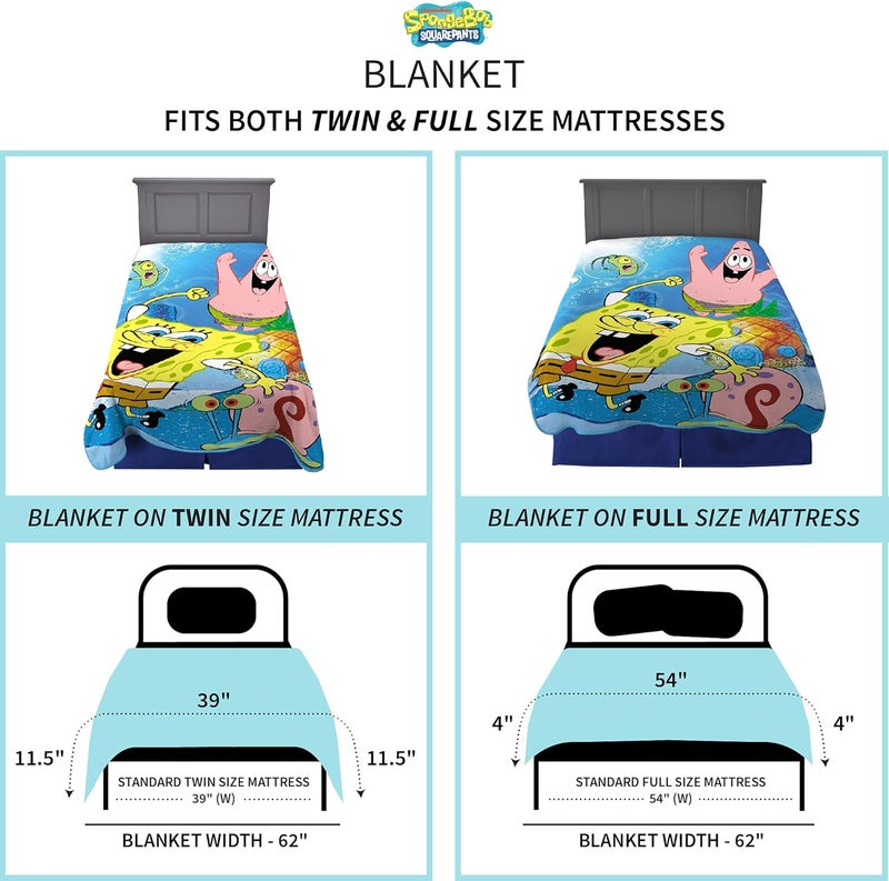 Franco Kids Bedding Super Soft Plush Micro Raschel Blanket, 62 in x 90 in, Spongebob Squarepants, Multicolour, Prints May Vary - Image 4