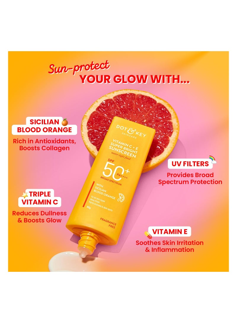 Dot & Key Vitamin C + E Super Bright Sunscreen Spf 50 |Water-Light,UVA/UVB & Blue Light Protection|For Even Toned & Glowing Skin|With Liquid Spf 50+++| No White Cast| For All Skin Types| 80G - Image 3