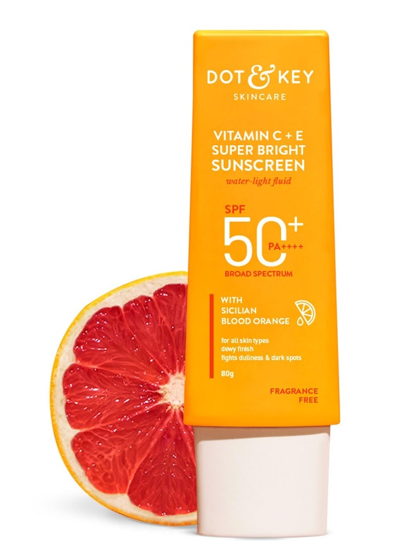 Dot & Key Vitamin C + E Super Bright Sunscreen Spf 50 |Water-Light,UVA/UVB & Blue Light Protection|For Even Toned & Glowing Skin|With Liquid Spf 50+++| No White Cast| For All Skin Types| 80G - Image 1