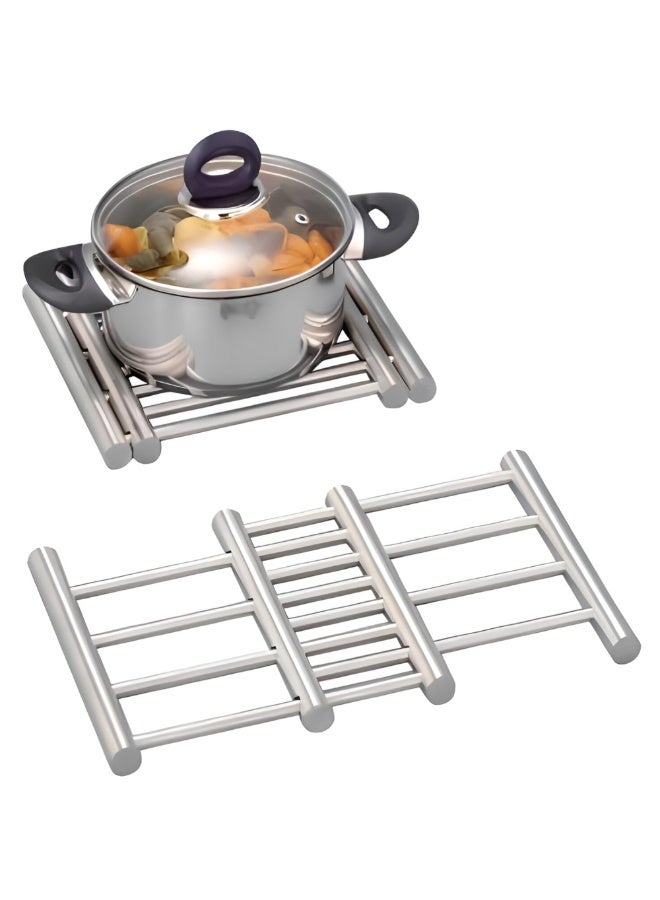 VIO Stainless Steel Hot Pot Stand for Kitchen Heatproof Trivet for Hot Pans Dishes Cookware Extendable Cooling Rack and Coaster for Dining Table Countertop Utensils Heavy Duty Stainless Steel Trivet Adjustable Hot Pot Stand for Kitchen Table Heat Resistant Steamer Rack Countertop Protector Pot Mat Coaster Pot Rack - Image 1