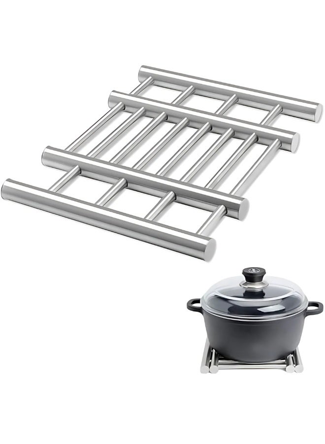 VIO Stainless Steel Hot Pot Stand for Kitchen Heatproof Trivet for Hot Pans Dishes Cookware Extendable Cooling Rack and Coaster for Dining Table Countertop Utensils Heavy Duty Stainless Steel Trivet Adjustable Hot Pot Stand for Kitchen Table Heat Resistant Steamer Rack Countertop Protector Pot Mat Coaster Pot Rack - Image 2
