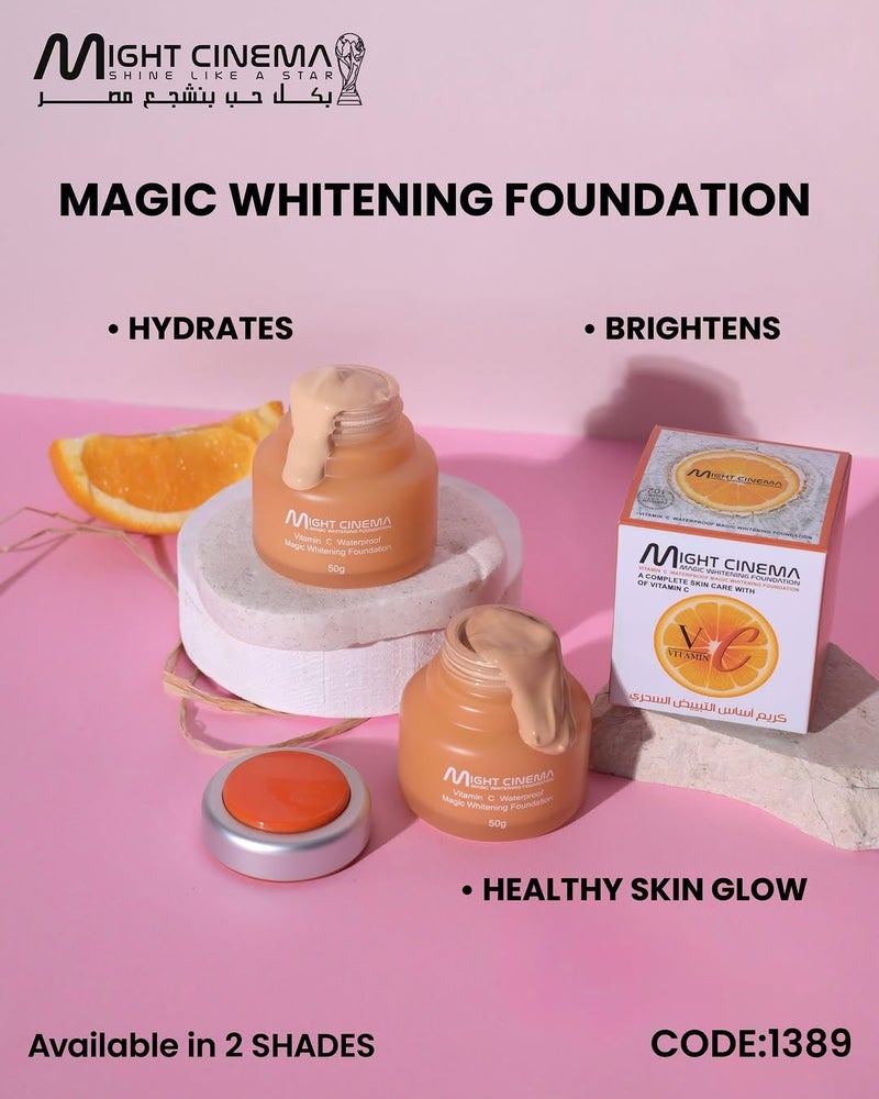Might Cinema Magic Whitening Foundation with Vitamin C Waterproof 50g Model 1389 - Shade 101 - Image 2