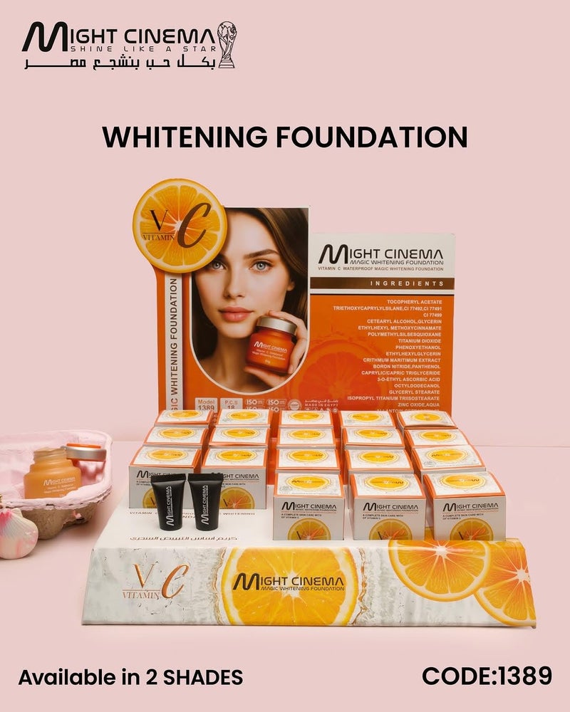 Might Cinema Magic Whitening Foundation with Vitamin C Waterproof 50g Model 1389 - Shade 101 - Image 3