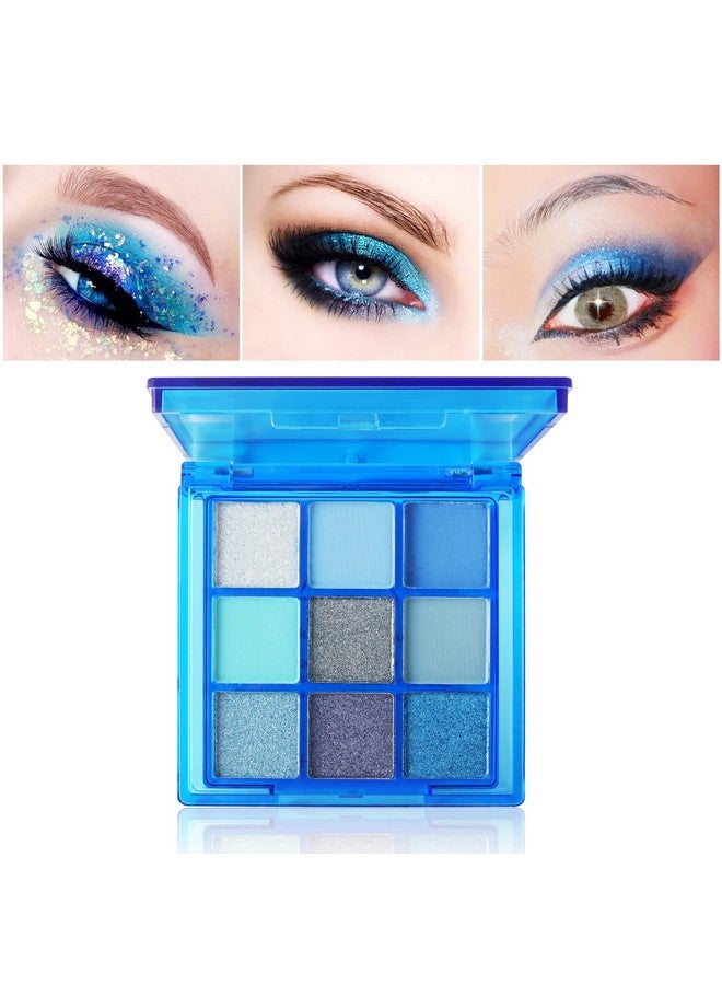 paminify 9 Colors Blue Eyeshadow Palette,Sally Makeup Pressed Pigment Glitter, Corpse Bride Waterproof Eye Shadow Pallete Metallic Silver Matte Shimmer Makeup Powder Long Lasting For Halloween,Blue - Image 2