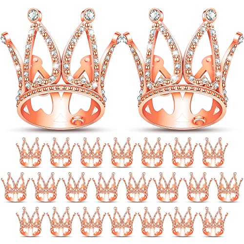 Yulejo 24 Pcs Crown Cake Topper Mini Baby Crown Tiny Queen Small Alloy Crystal Princess Headpiece Cake Decoration for Women Lady Girl Bridal Wedding Royal Themed Baby Shower Birthday PartyRose Gold - Image 1