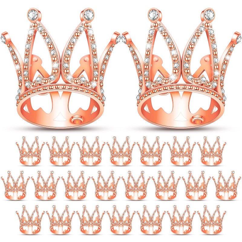 Yulejo 24 Pcs Crown Cake Topper Mini Baby Crown Tiny Queen Small Alloy Crystal Princess Headpiece Cake Decoration for Women Lady Girl Bridal Wedding Royal Themed Baby Shower Birthday PartyRose Gold - Image 3