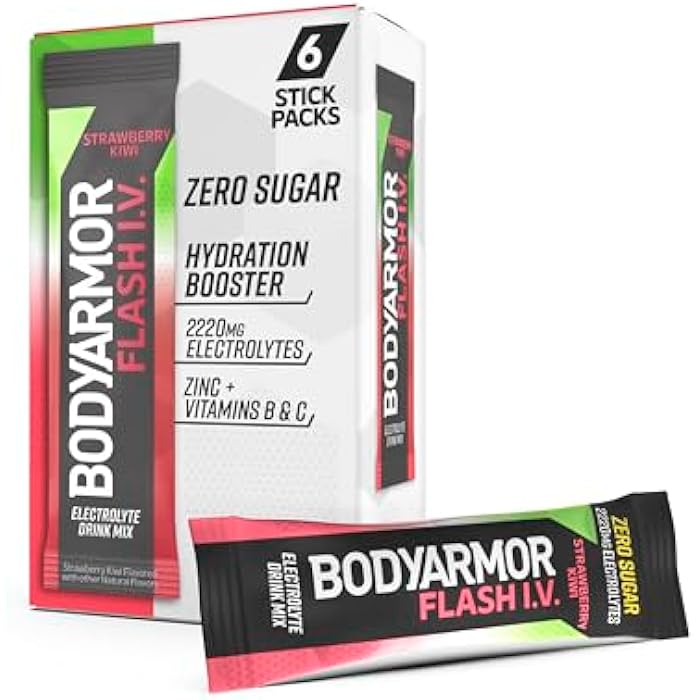 BODYARMOR Flash IV Electrolyte Packets, Strawberry Kiwi - Zero Sugar Drink Mix, Single Serve Packs, Coconut Water Powder (6 Count) - Image 1