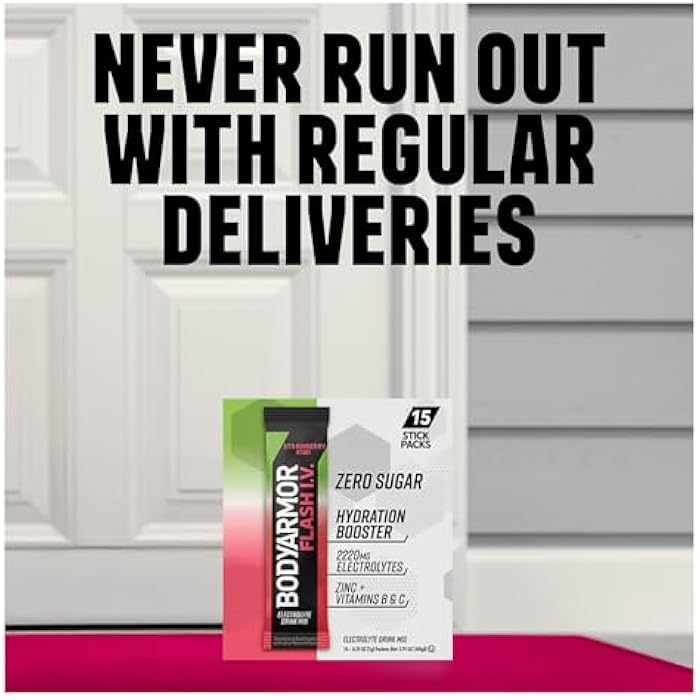 BODYARMOR Flash IV Electrolyte Packets, Strawberry Kiwi - Zero Sugar Drink Mix, Single Serve Packs, Coconut Water Powder (6 Count) - Image 5