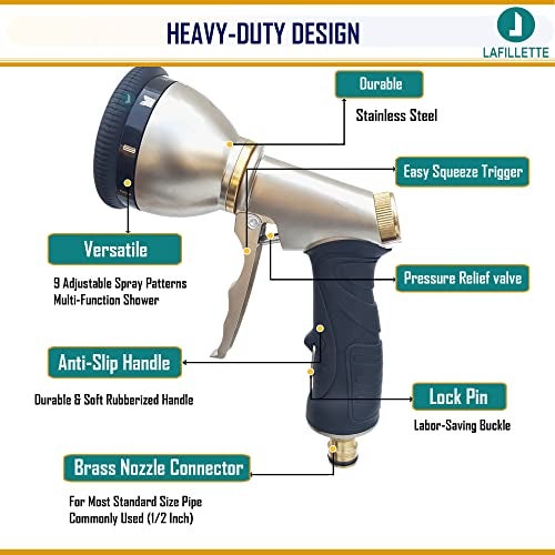 LAFILLETTE 9 in 1 Patterns Water Spray Gun Sprayers Garden Head Sprayer Garden Watering Spray Gun - Image 3