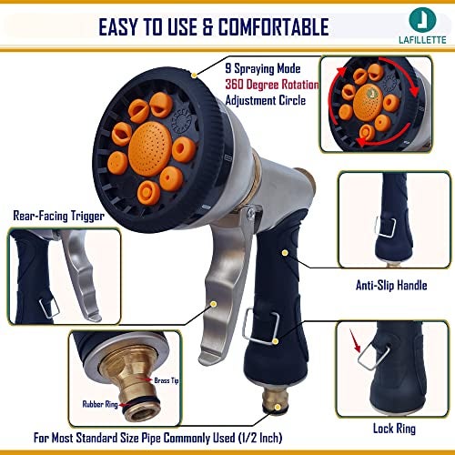 LAFILLETTE 9 in 1 Patterns Water Spray Gun Sprayers Garden Head Sprayer Garden Watering Spray Gun - Image 4