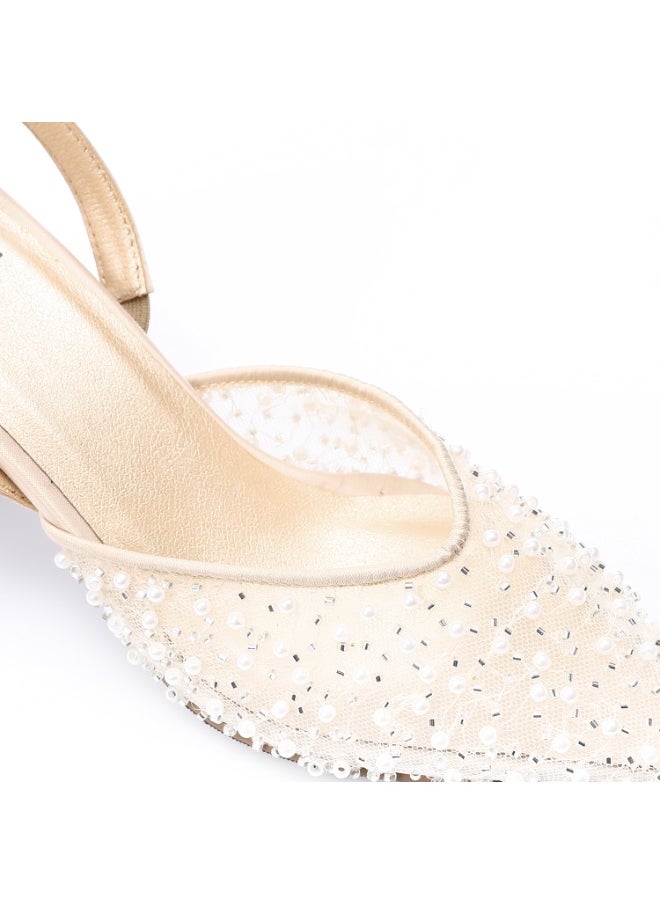 Mr.joe Mr Joe Elegant Rhinestones -Embellished Mesh Slingback Heels-Beige 3026  - Image 5