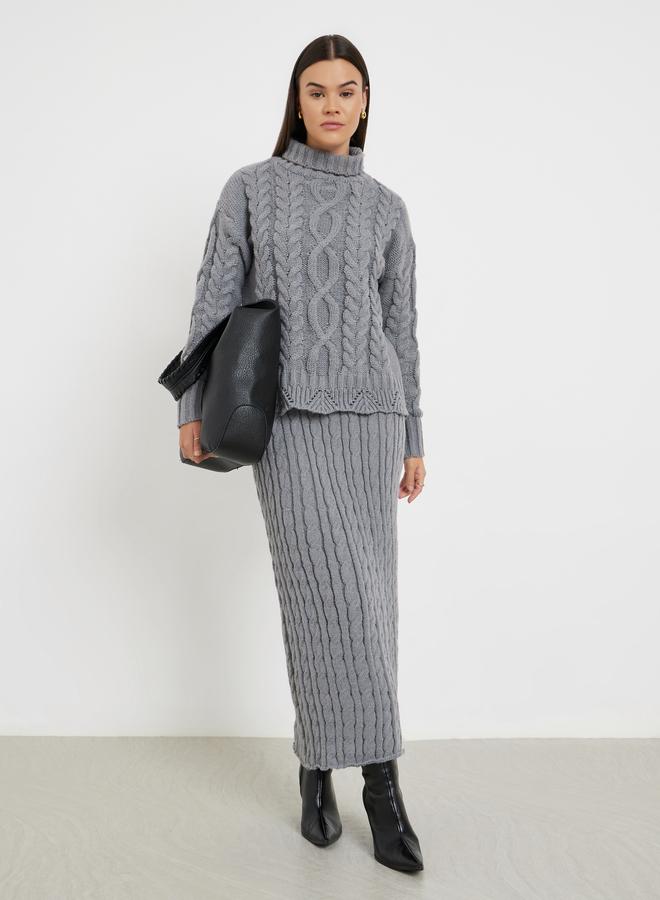 Styli Grey Regular Fit Cable Knit Sweater - Image 2
