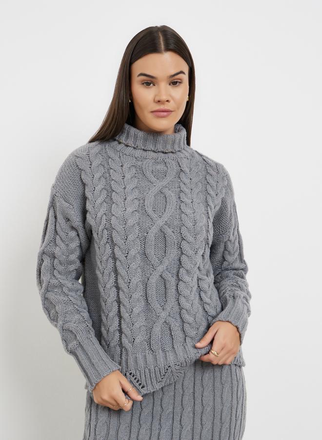 Styli Grey Regular Fit Cable Knit Sweater - Image 1
