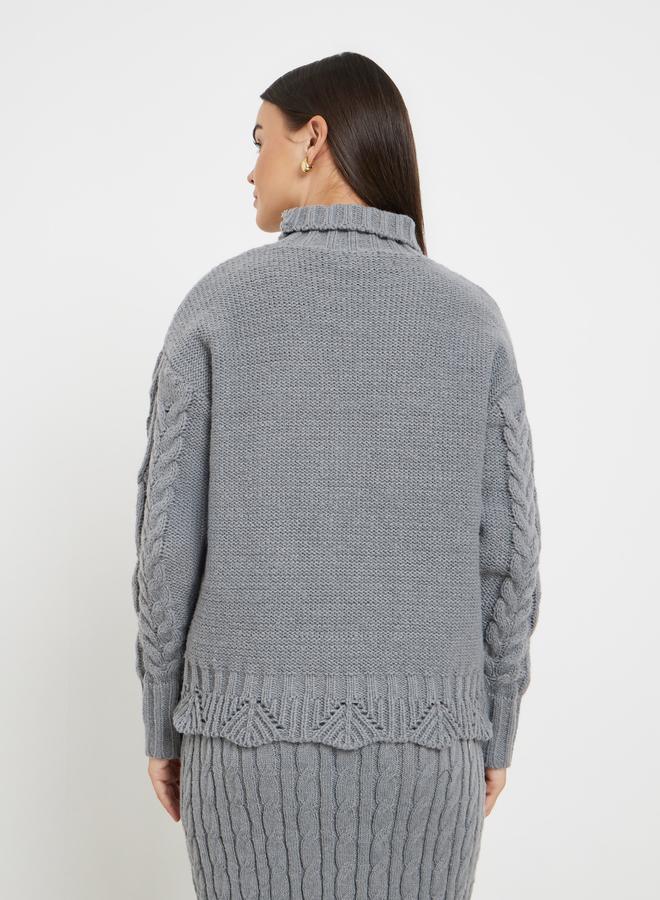 Styli Grey Regular Fit Cable Knit Sweater - Image 4