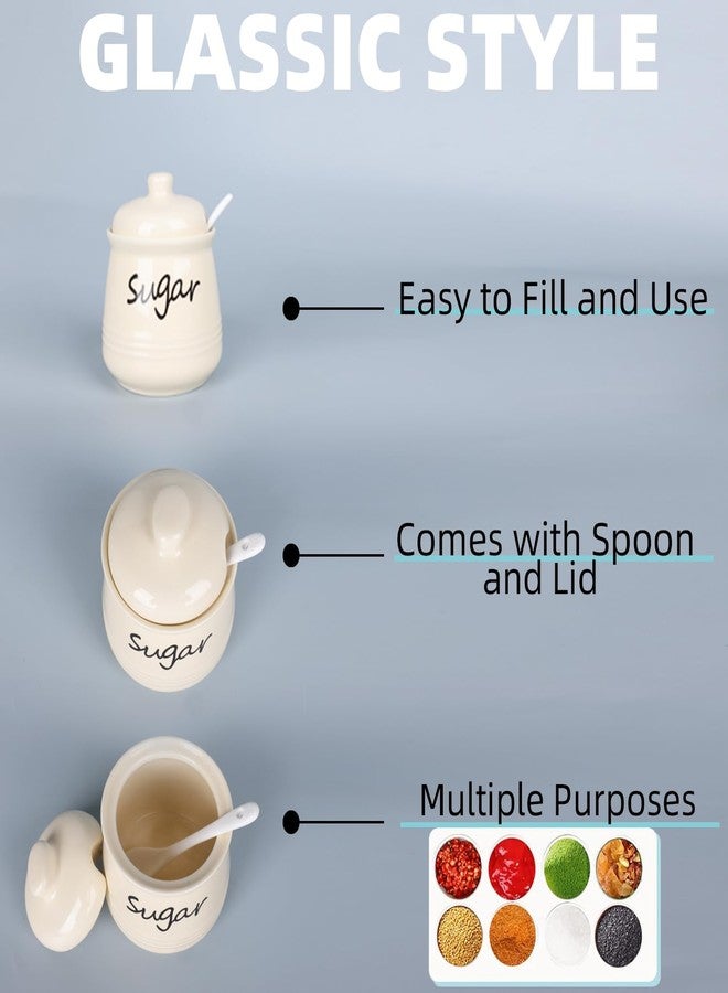 هاو توب وعاء سكر هاوتوب سعة 12 أونصة مع غطاء وملعقة، وعاء سكر سيراميكي، موزع سكر، حاوية سكر، إكسسوارات ركن القهوة، علب تخزين لسطح المطبخ، بيج - Image 4