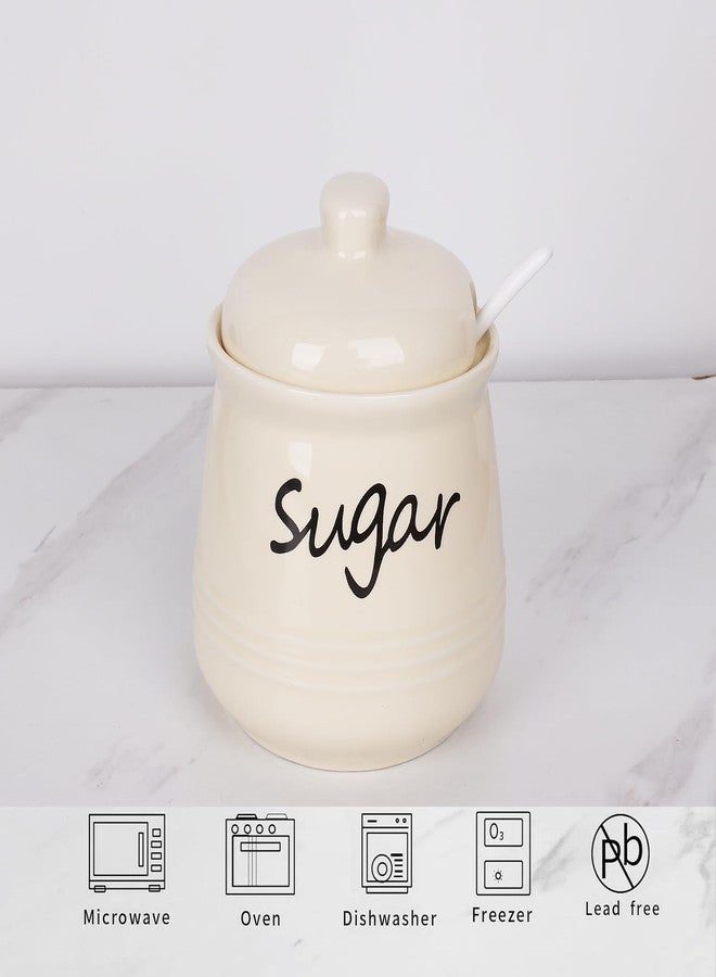 هاو توب وعاء سكر هاوتوب سعة 12 أونصة مع غطاء وملعقة، وعاء سكر سيراميكي، موزع سكر، حاوية سكر، إكسسوارات ركن القهوة، علب تخزين لسطح المطبخ، بيج - Image 3
